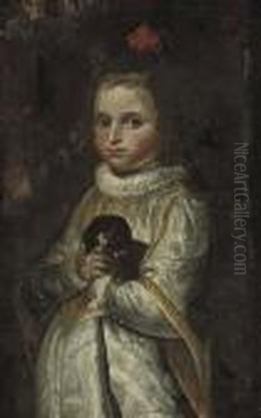 Portrait Of A Young Girl, Half-length, Holding A Dog Oil Painting by Peter Paul Rubens