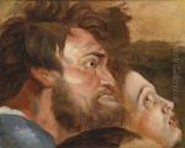 Study Of Three Heads Looking Upwards Oil Painting by Peter Paul Rubens