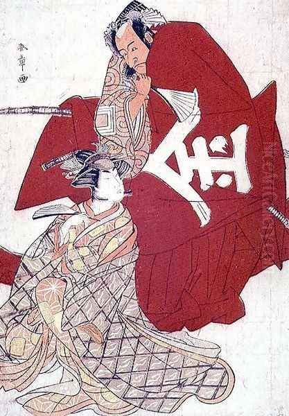 Ichikawa Danjuro V and Segowa Kikunojo, c.1770 Oil Painting by Yushido Shunsho