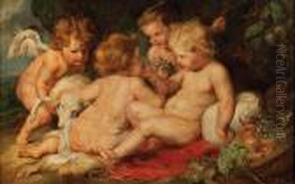 Christuskind Mit Dem Johannesknaben Und Zwei Engeln Oil Painting by Peter Paul Rubens