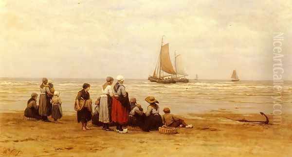 Seeing Off The Fisherman Oil Painting by Philippe Lodowyck Jacob Sadee