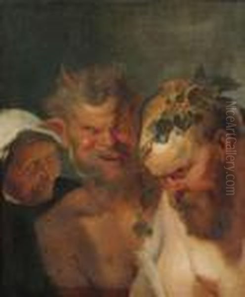 Silen With A Satyr And An Old Woman. Oil Painting by Peter Paul Rubens