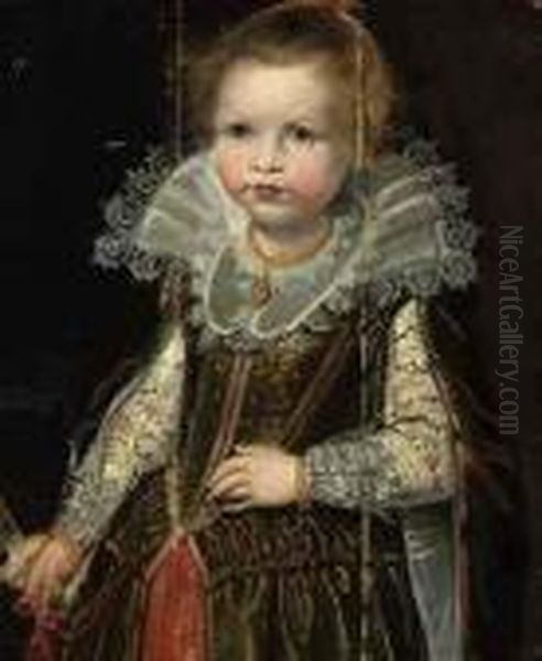 Portrait Of A Young Girl, Three-quarter-length, Holding A Fan Oil Painting by Peter Paul Rubens