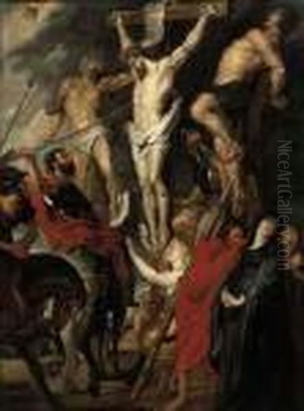 Christ On The Cross Between The Two Thieves Oil Painting by Peter Paul Rubens