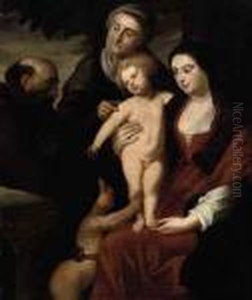 The Madonna And Child With Saint
 Anne, The Infant Saint John Theevangelist And A Male Saint Oil Painting by Peter Paul Rubens