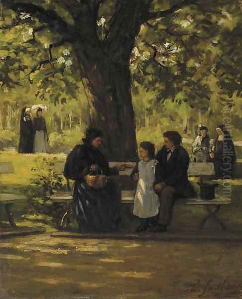 On a park bench Oil Painting by Philippe Lodowyck Jacob Sadee