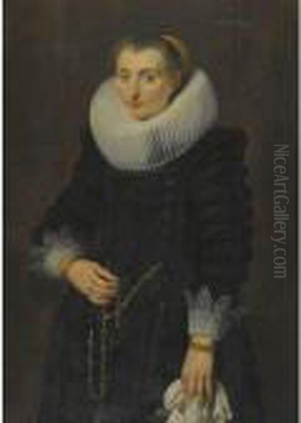 Portrait Of A Lady, Three 
Quarter Length, Wearing A Black Dresswith A White Ruff And Holding A 
Handkerchief Oil Painting by Peter Paul Rubens