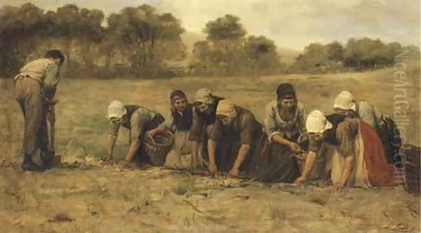 Harvesting potatoes Oil Painting by Philippe Lodowyck Jacob Sadee