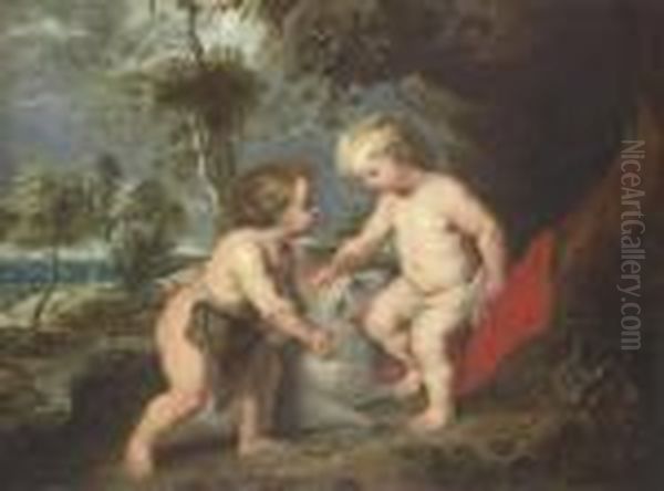 The Christ Child With The Infant Saint John The Baptist In Alandscape Oil Painting by Peter Paul Rubens