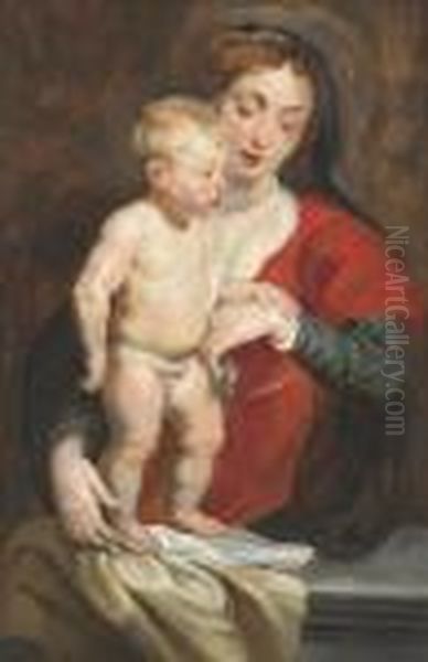 The Virgin Supporting The Christ Child On A Parapet Oil Painting by Peter Paul Rubens