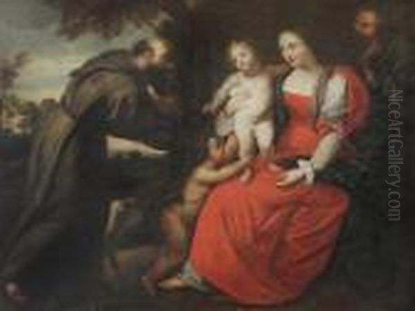 Family With Baby Saint John And Saint Francis Oil Painting by Peter Paul Rubens