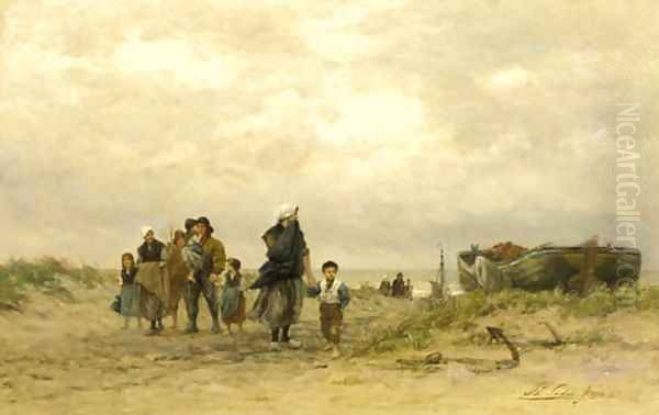 The arrival of the fleet Oil Painting by Philippe Lodowyck Jacob Sadee