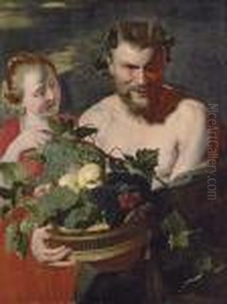 Nymph And Satyr Oil Painting by Peter Paul Rubens