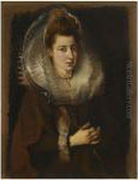 Portrait Of A Young Woman, Half-length, Holding A Chain Oil Painting by Peter Paul Rubens