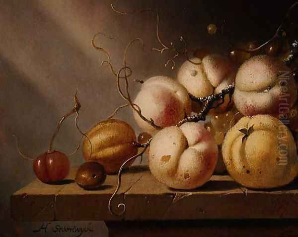 Still life of fruit on a ledge Oil Painting by Harmen van Steenwyck