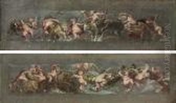 Procession Of Children And 
Amoretti With A Festoon And A Lion And A Bear Drawing A Chariot; And 
Procession Of Children And Amoretti With A Cornucopia Oil Painting by Peter Paul Rubens