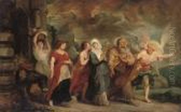 Lot And His Daughters Fleeing Sodom And Gomorrah Oil Painting by Peter Paul Rubens