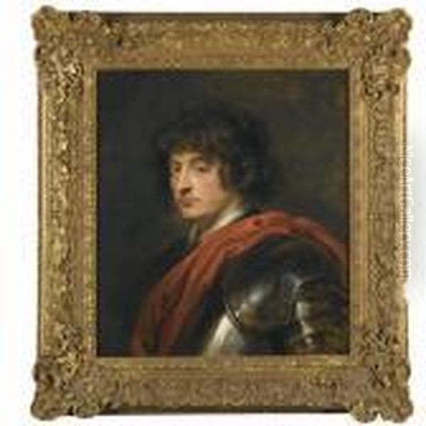 Portrait Of A Young Captain, Half Length, Wearing Armour And A Red Sash Oil Painting by Peter Paul Rubens