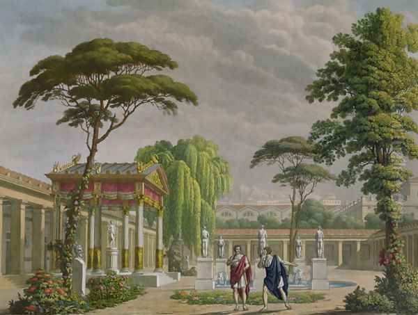 Gardens of the House of Diomede at Pompeii, decoration for the opera The Last Days of Pompeii by Giovanni Pacini 1796-1867, performed at La Scala, Milan, 1827 Oil Painting by Alessandro Sanquirico