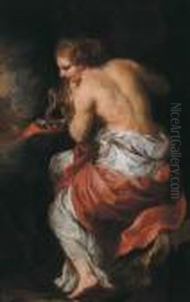 Una Giovane Donna Versa Del Vino In Una Ciotola Oil Painting by Peter Paul Rubens