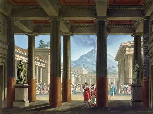 Entrance to the Amphitheatre, design for the opera LUltimo Giorno di Pompeii, 1827 Oil Painting by Alessandro Sanquirico