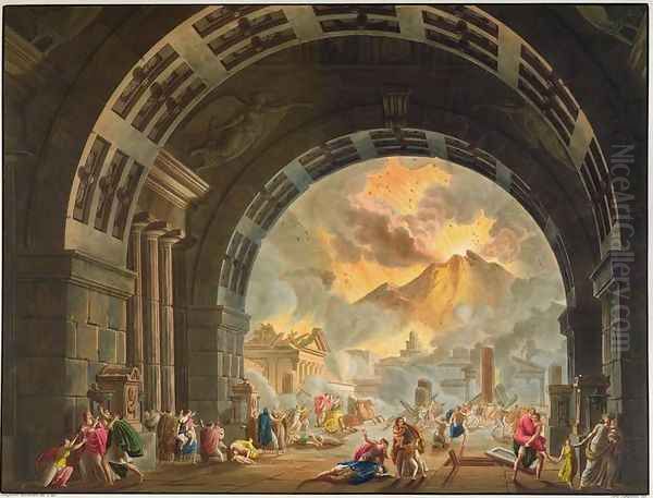 Scene from the opera LUltimo Giorno de Pompeii by Pacini, produced at La Scale in Milan in the autumn of 1827 Oil Painting by Alessandro Sanquirico