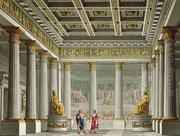 The Audience Hall in the Palace of Aegistheus, design for the ballet Orestes at La Scala Theatre, Milan, 1826 Oil Painting by Alessandro Sanquirico