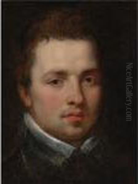 Portrait Of A Young Man Bust-length, In A Black Doublet With Awhite Lace Collar Oil Painting by Peter Paul Rubens