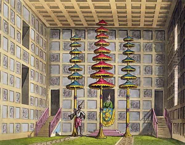 Audience Hall, Cochin China, plate 88 from Le Costume Ancien et Moderne by Jules Ferrario, engraved by Gaetano Zancon 1771-1816 published c.1820s-30s Oil Painting by Alessandro Sanquirico