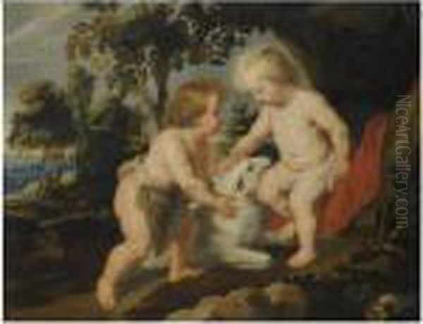 The Infant Christ And St. John The Baptist In A Landscape Oil Painting by Peter Paul Rubens