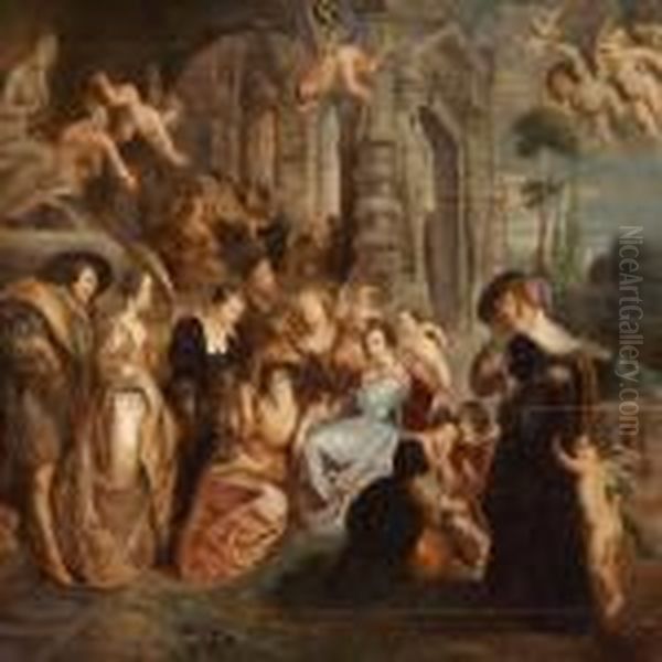 A Distinguished Lady Surrounded By Good Friends Oil Painting by Peter Paul Rubens