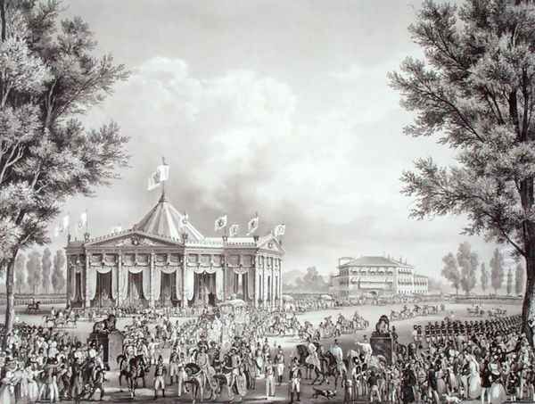 Procession passing the Pavilion erected for the Occasion of the Coronation of Ferdinand I 1793-1875, 1st September 1838, engraved by Falckeisen, from Incoronazione de SMIRA Ferdinando I, il Re del Regno Lombard-Veneto, published 1838 Oil Painting by Alessandro Sanquirico