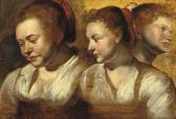 Three Studies Of A Young Woman Oil Painting by Peter Paul Rubens