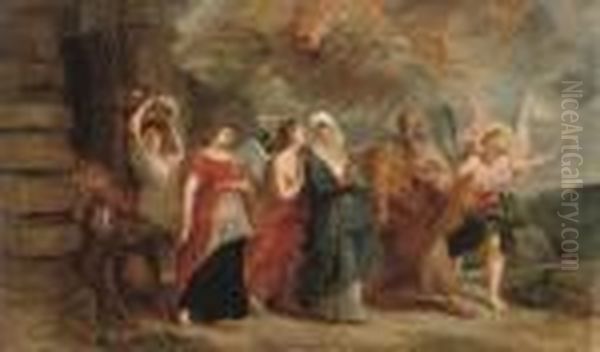 Lot And His Daughters Fleeing Sodom And Gomorrah Oil Painting by Peter Paul Rubens