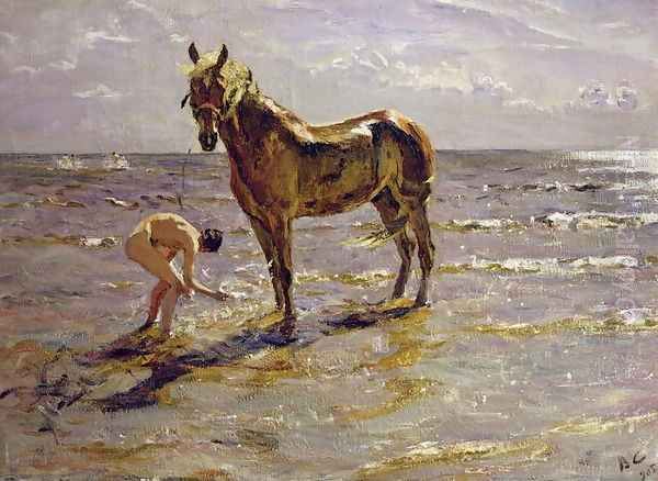 Bathing a Horse, 1905 Oil Painting by Valentin Aleksandrovich Serov