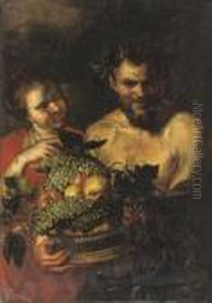 A Satyr Holding A Basket Of Fruit With A Girl By His Side Oil Painting by Peter Paul Rubens