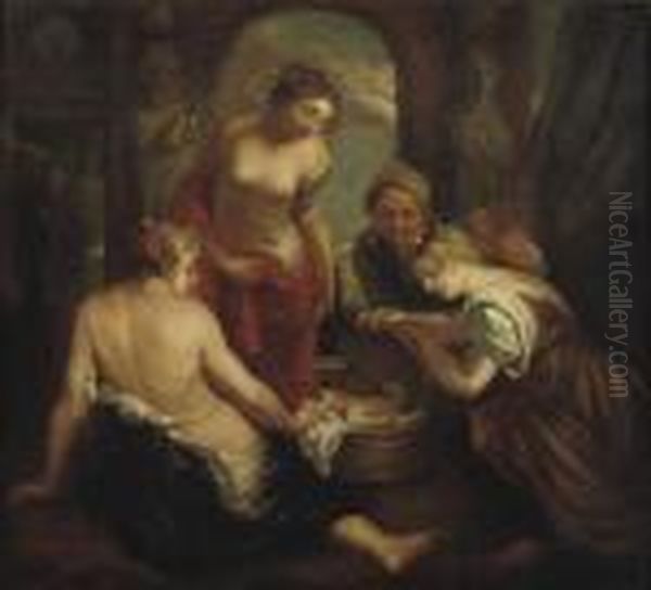 The Daughters Of Cecrops Discovering Erichtonius Oil Painting by Peter Paul Rubens