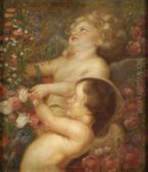 Putti Mit Blumen. Oil Painting by Peter Paul Rubens