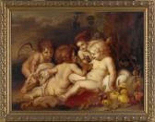 Christuskind Mit Johannesknabe Und Engel. Oil Painting by Peter Paul Rubens