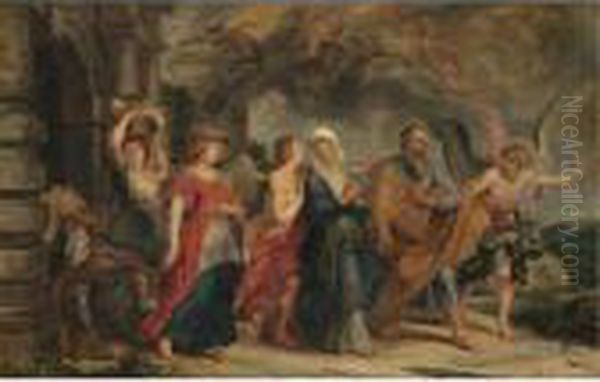 The Flight Of Lot And His Daughters From Sodom Oil Painting by Peter Paul Rubens