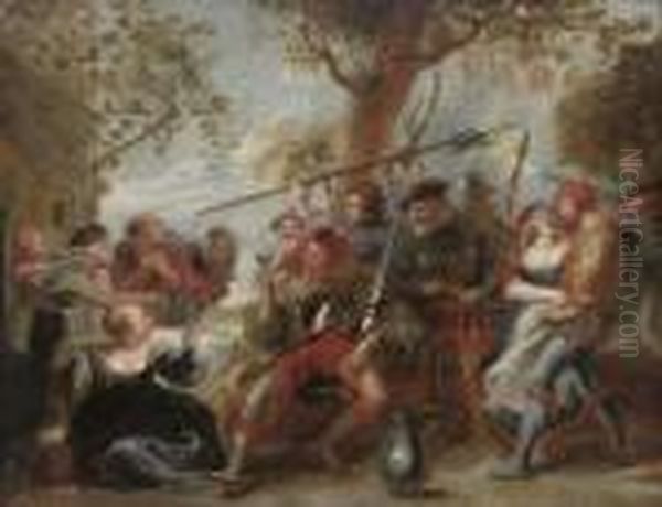 Don Quixote And Troops Of La Santa Hermandad Outside A Tavern Oil Painting by Peter Paul Rubens