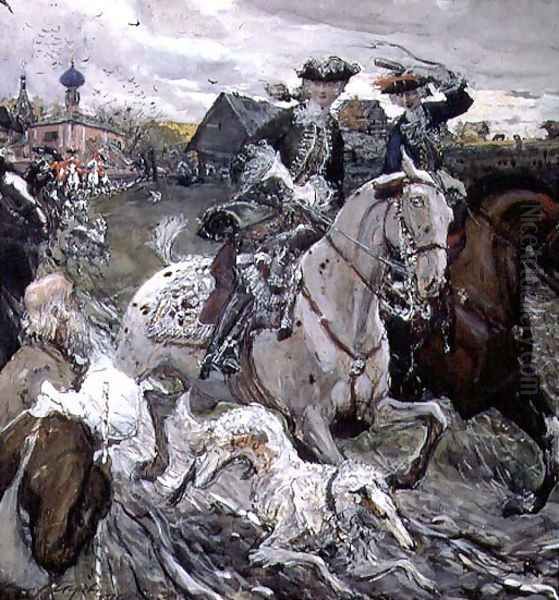 Peter II (1715-30) and the Tsarevna Elizabeth (1709-62) Hunting, 1900 Oil Painting by Valentin Aleksandrovich Serov