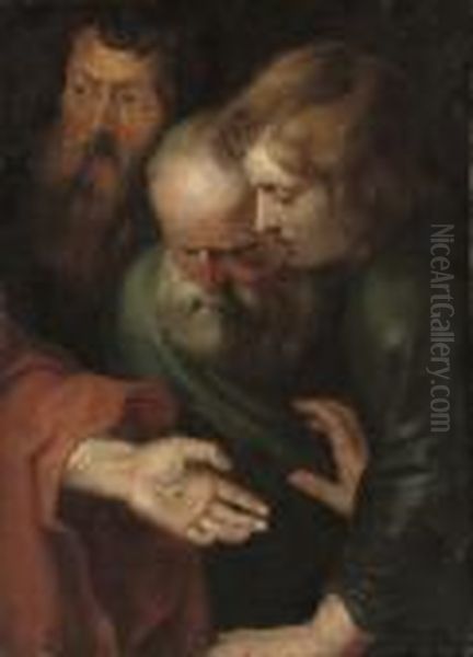 Doubting Thomas; A Fragment Oil Painting by Peter Paul Rubens