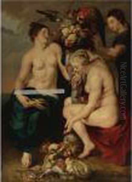 Three Nymphs With A Cornucopia Oil Painting by Peter Paul Rubens