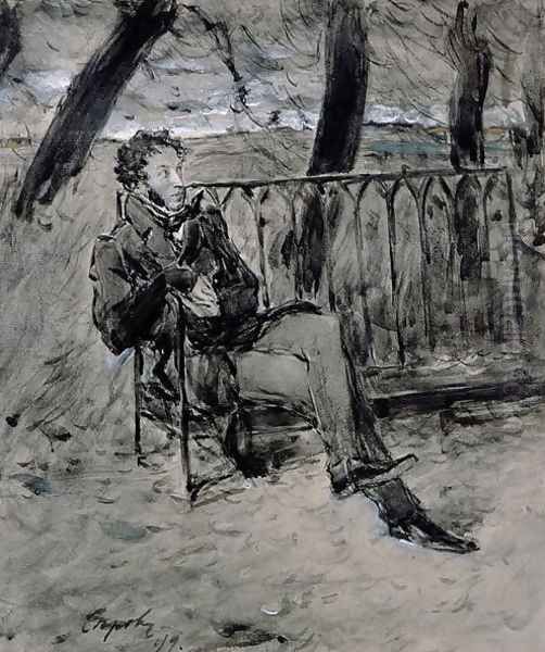 Alexander Pushkin (1865-1911) in a Park, 1899 Oil Painting by Valentin Aleksandrovich Serov