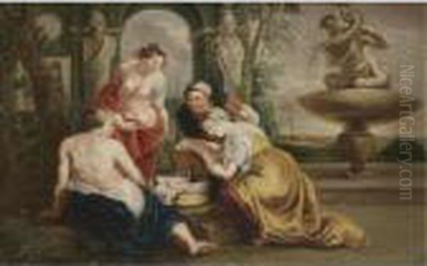 The Daughters Of Cecrops Discovering The Infant Erichtonius Oil Painting by Peter Paul Rubens