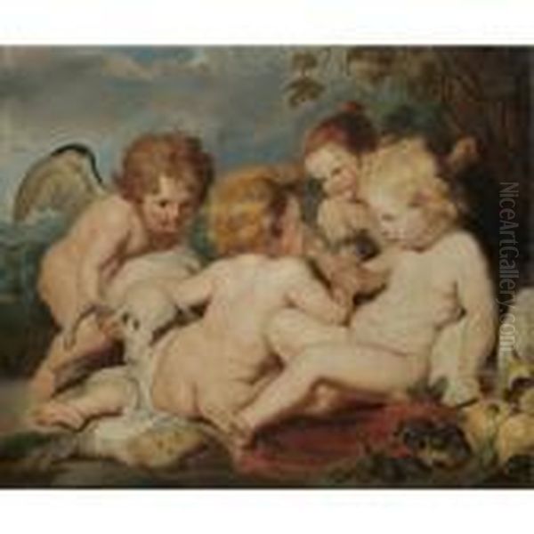 The Christ Child With The Infant Saint John The Baptist And Putti In A Landscape Oil Painting by Peter Paul Rubens