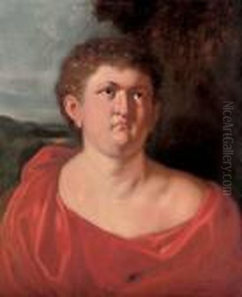 Portrait Of A Young Man, Bust-length, In Red Robes, A Landscape Beyond Oil Painting by Peter Paul Rubens