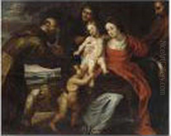 The Holy Family Together With St. Francis, St. Anne And St. John Oil Painting by Peter Paul Rubens