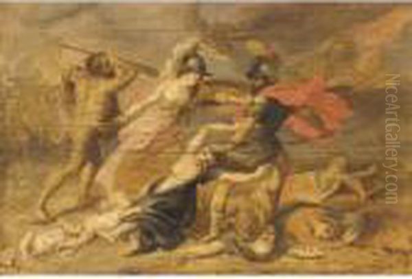 Hercules And Minerva Fighting Mars Oil Painting by Peter Paul Rubens